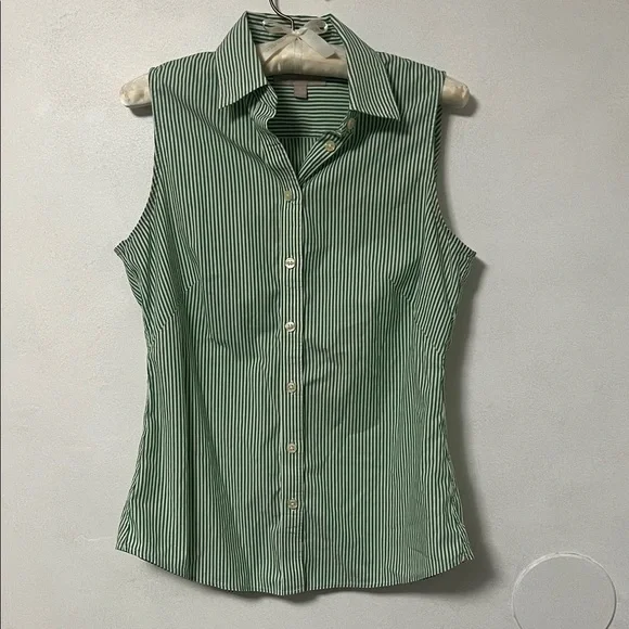 Banana Republic Green Striped Sleeveless Button Down Shirt - Picture 2 of 9